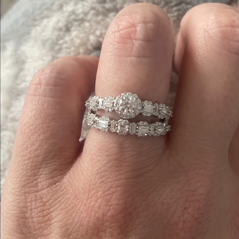 Silver-Tone Diamond Cluster Stackable Ring Set - Picture 2 of 3